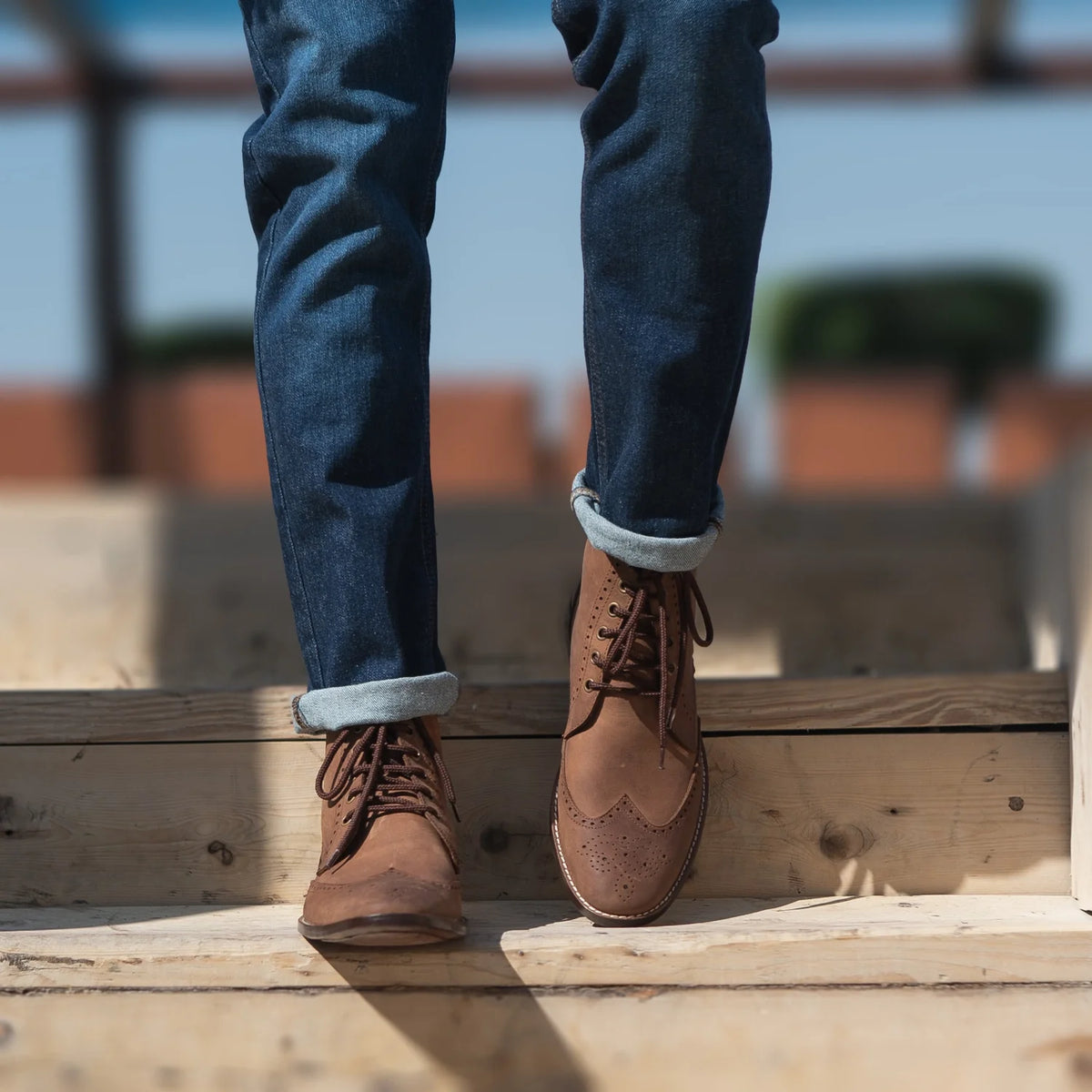 Tailored Rib Cuffs & Hem Craftsmanship Construction Detail on Duster Brogues Derby Oil Pull-up Hnědá Kožené boty pro Pány