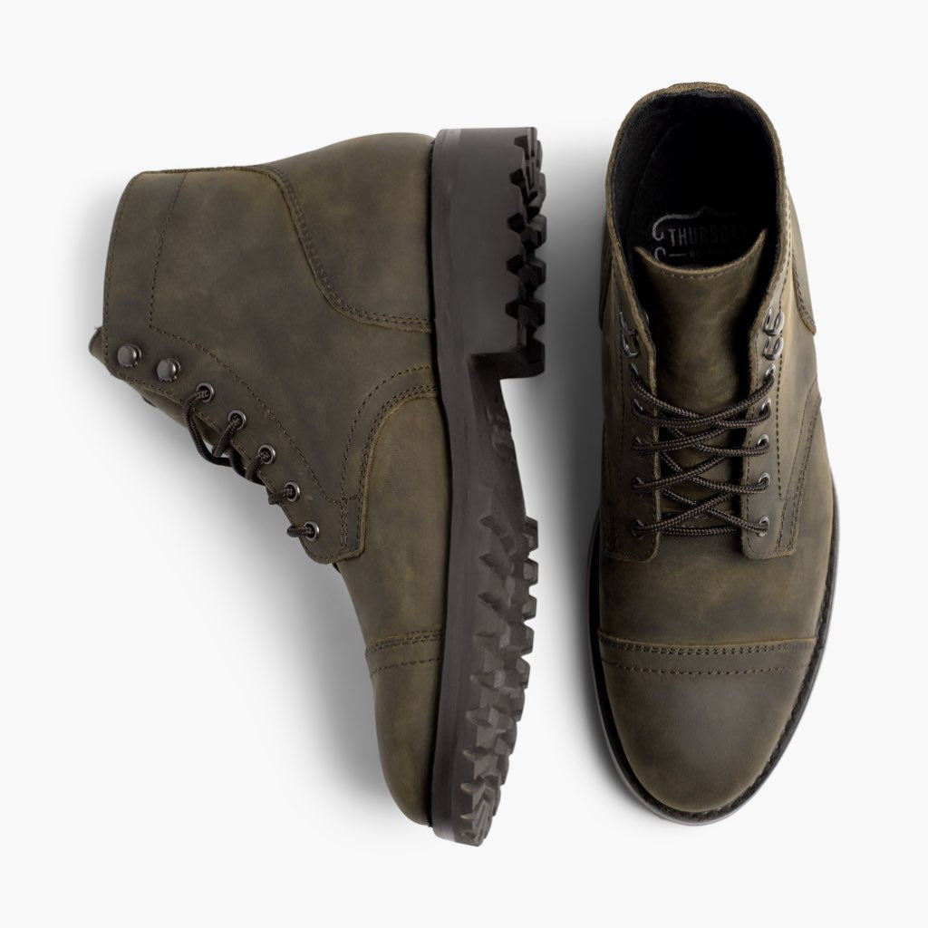 Captain StormKing® Dark Olive Matte Kožené boty pro Pány - Zesílený opatek a precizní dvojité prošití