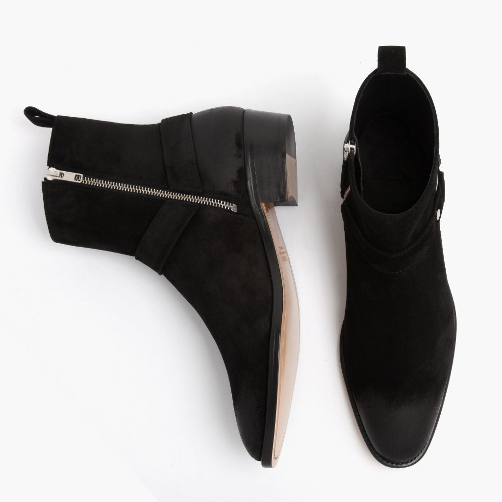 Harness Černá Suede Kožené boty pro Pány - Zesílený opatek a precizní dvojité prošití