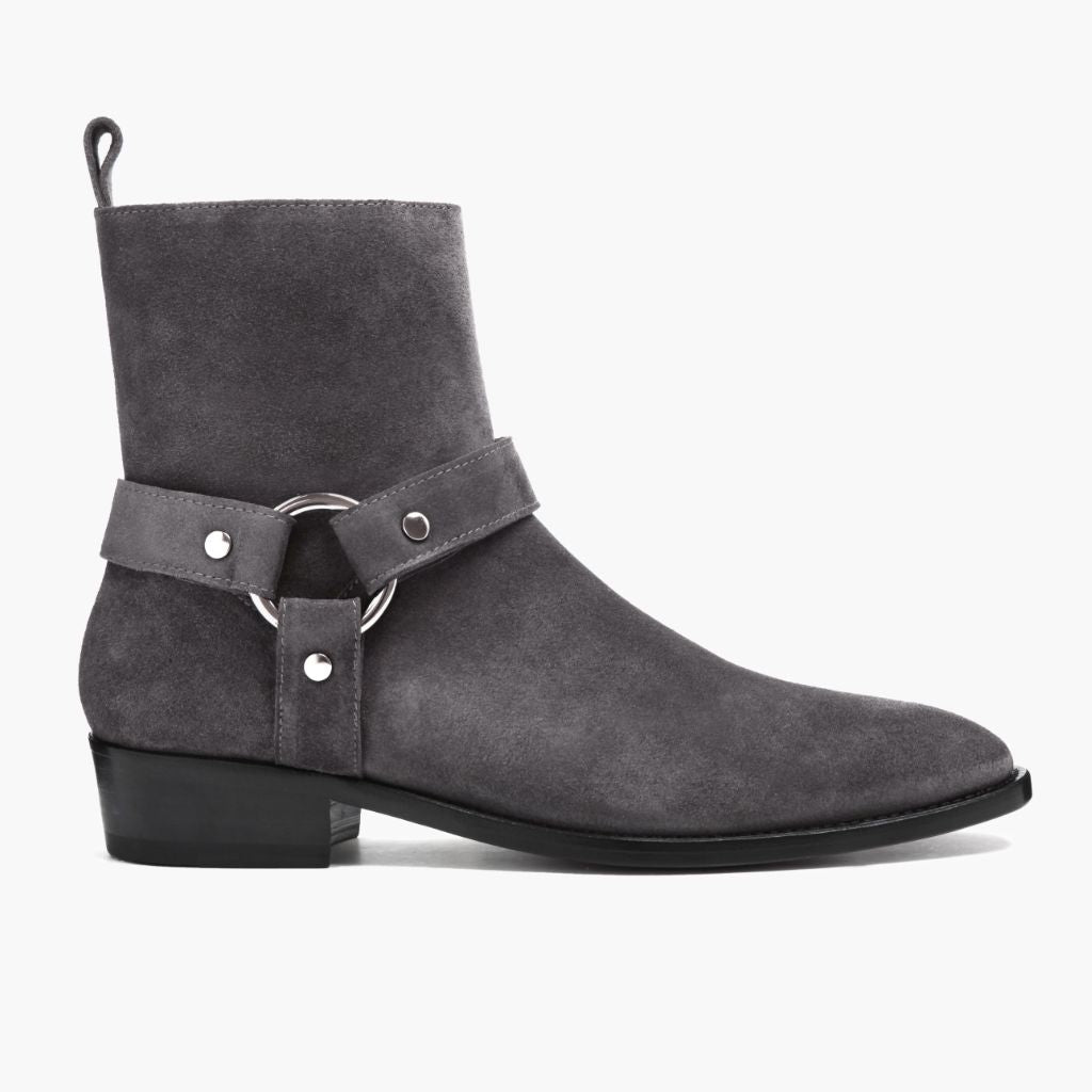 Grey Goatskin Suede Leather Boots - Rámová konstrukce Goodyear welt a špička obuvi