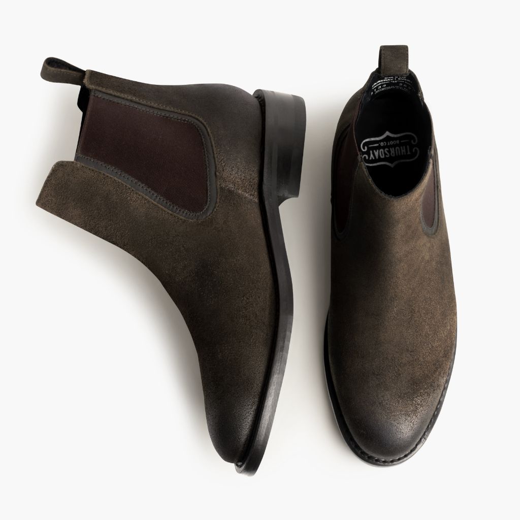 Duke Dark Olive Suede Kožené boty pro Pány - Zesílený opatek a precizní dvojité prošití