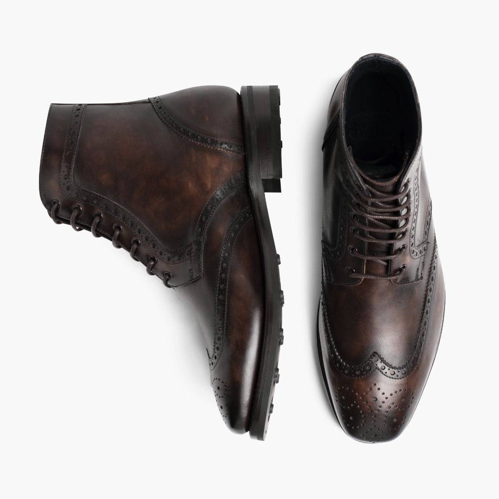 Wingtip Dark Oak Kožené boty pro Pány For Men - Zesílený opatek a precizní dvojité prošití