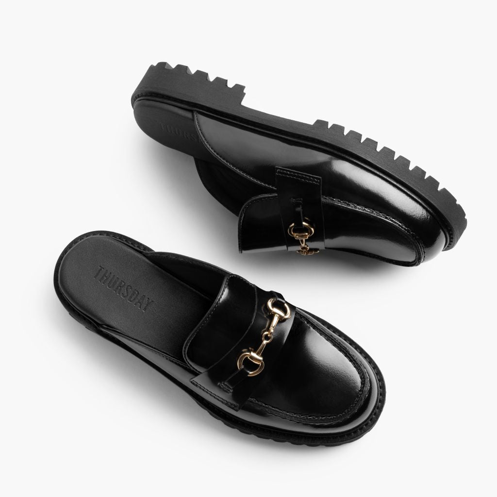 High-Traction Rubber Outsole & Lug Tread Pattern on Penny Mule Černá & Gold Kožené mokasíny pro Dámy