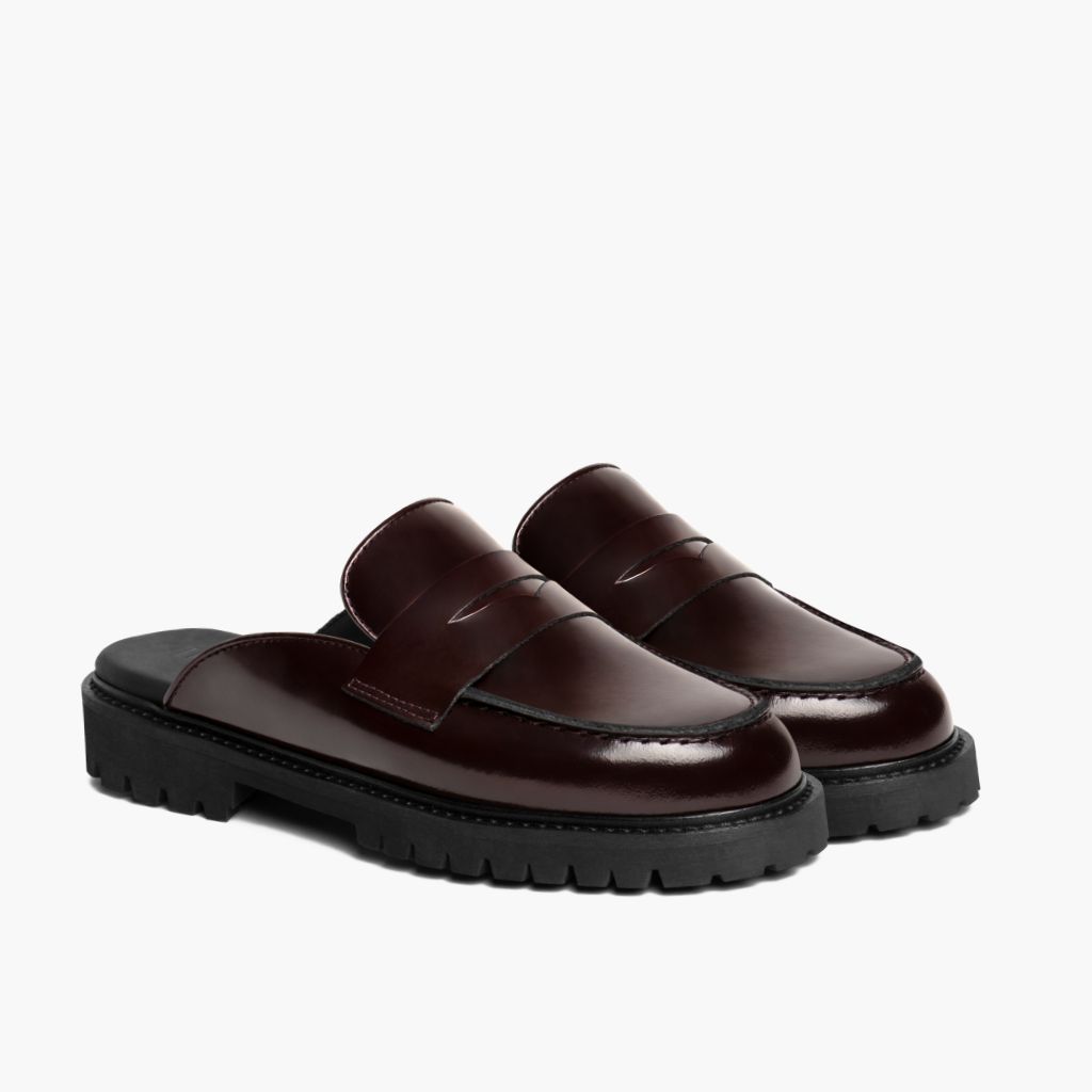 Penny Mule Burgundská Kožené boty pro Dámy in Burgundy Full-Grain Leather - Boční pohled | Koupit online