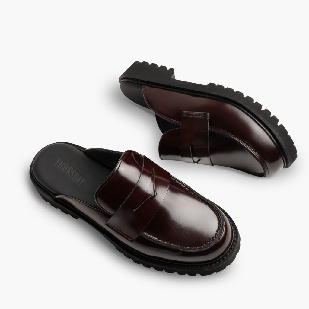 High-Traction Rubber Outsole & Lug Tread Pattern on Penny Mule Burgundská Kožené boty pro Dámy