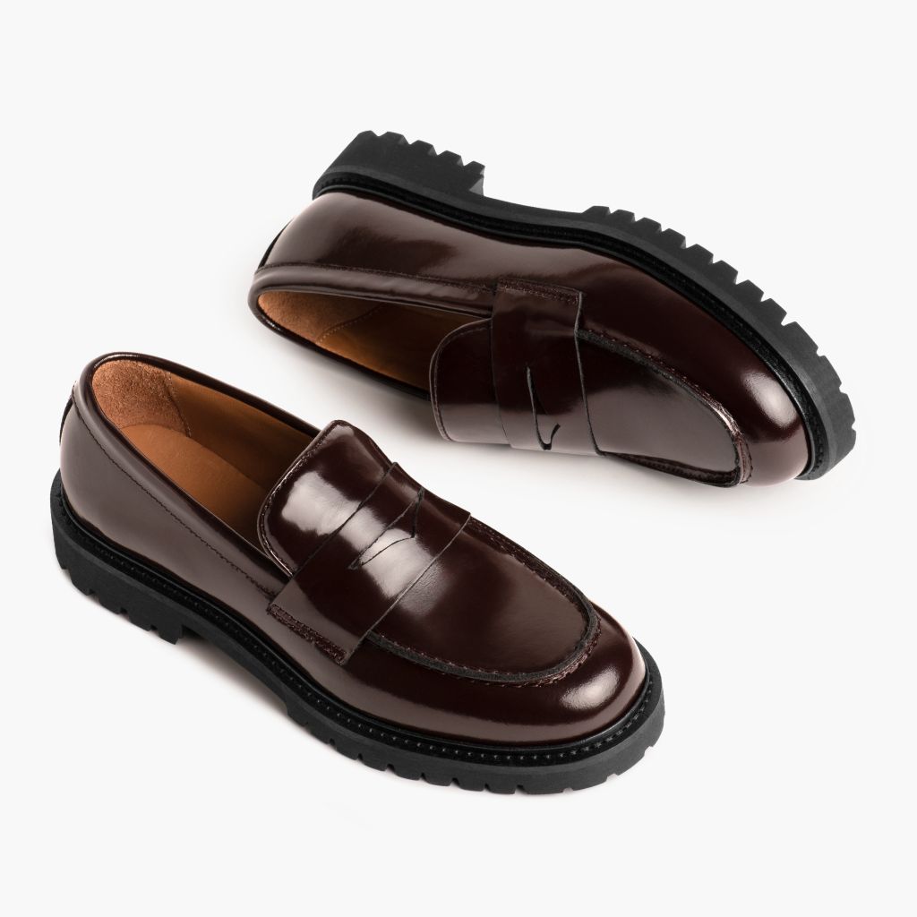 High-Traction Rubber Outsole & Lug Tread Pattern on Penny Burgundská Kožené boty pro Dámy