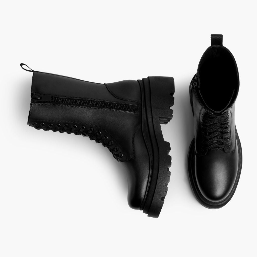 High-Traction Rubber Outsole & Lug Tread Pattern on Fatale Černá Kožené boty pro Dámy