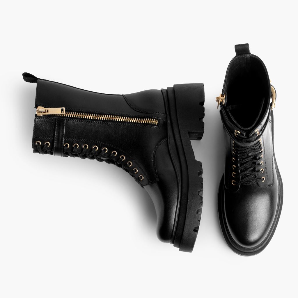 High-Traction Rubber Outsole & Lug Tread Pattern on Fatale Černá & Gold Kožené boty pro Dámy