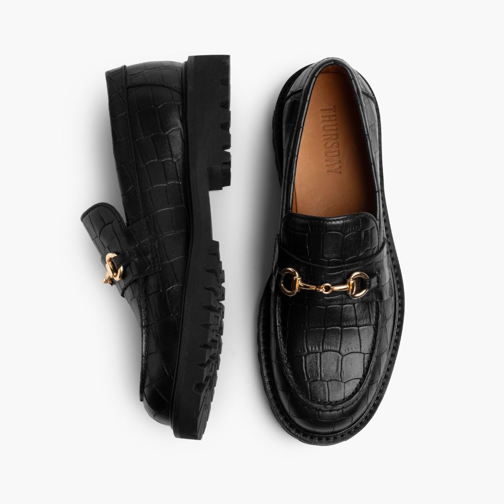 Penny Černá & Gold Croco Kožené mokasíny pro Dámy - Zesílený opatek a precizní dvojité prošití
