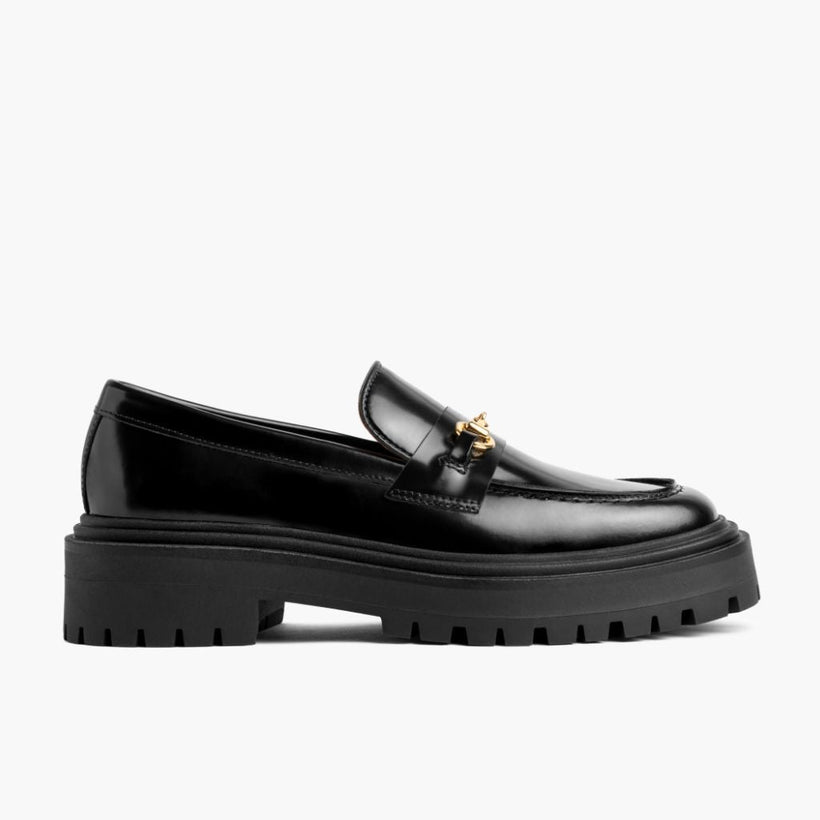 Penny Platform Černá & Gold Leather Loafers dámská