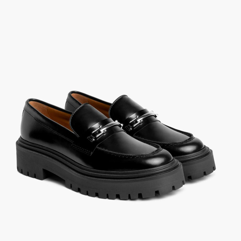 Penny Platform Černá & Silver Leather Loafers dámská