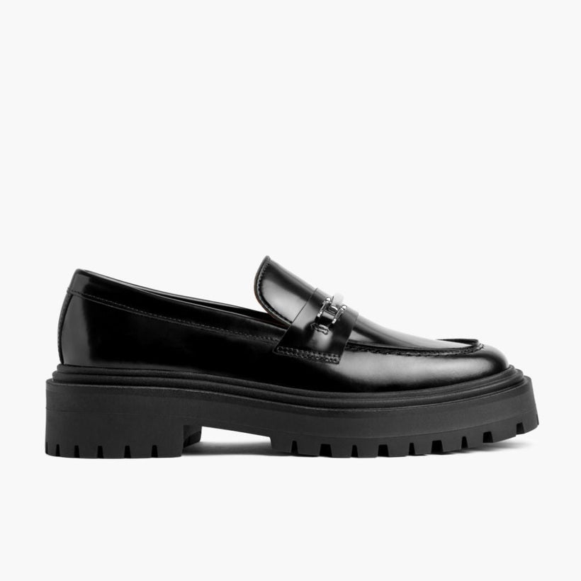 Penny Platform Černá & Silver Leather Loafers dámská