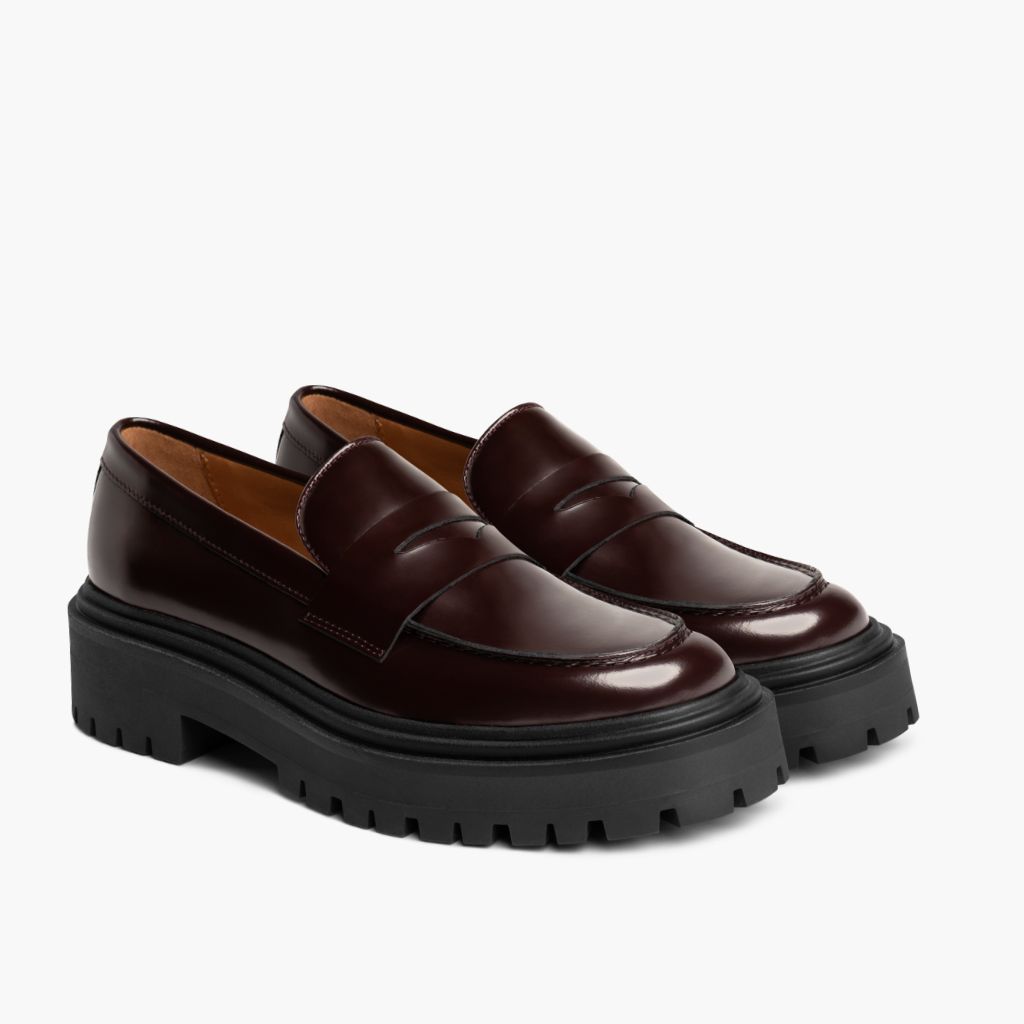 Penny Platform Burgundská Kožené boty pro Dámy in Burgundy Full-Grain Leather - Boční pohled | Koupit online