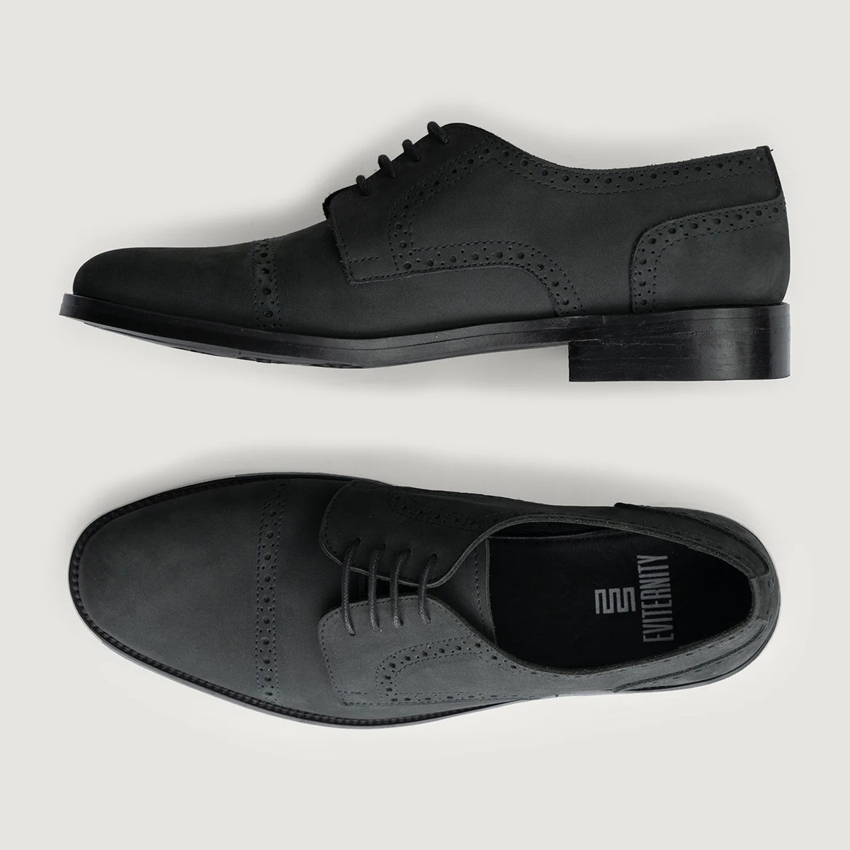 Dirk Brogues Derby Matte Black Nubuck Leather Shoes StudGuard For Men - Zesílený opatek a precizní dvojité prošití