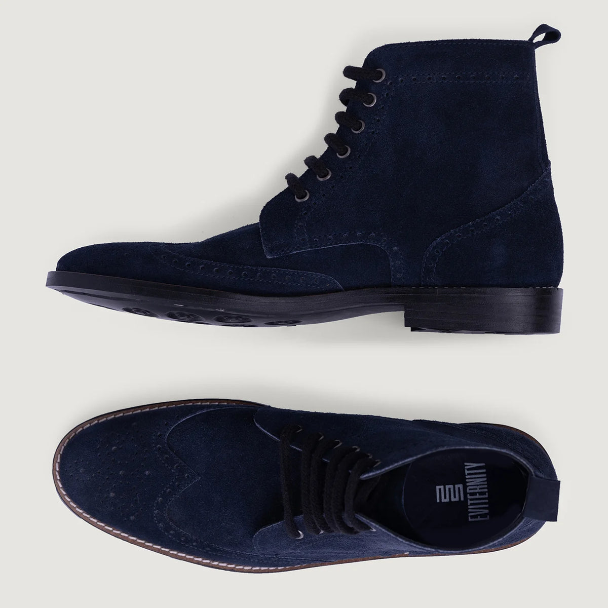 Duster Brogues Blue Suede Leather Boots StudGuard For Men - Boční pohled ukazující ergonomický střih rukávů