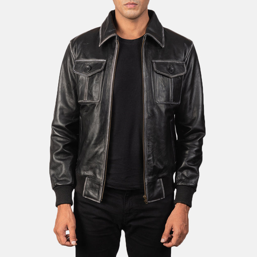 Aaron Černá Kožená bomber bunda pánská