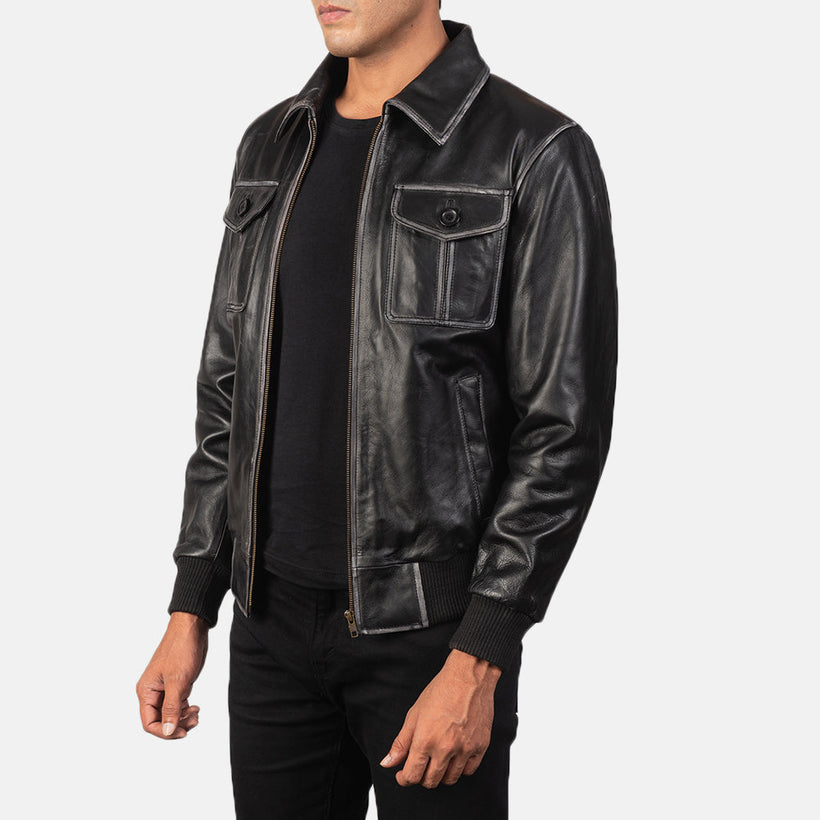 Aaron Černá Kožená bomber bunda pánská