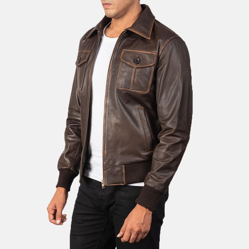 Aaron Hnědá Kožená bomber bunda pánská