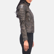 
Distressed Brown Goatskin Leather Biker Jacket - Zadní pohled s definovanými rameny a čistým lemem