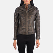 
Detailní pohled of Band & Zipper Hardware on Adalyn Prošívaná Distressed Hnědá Kožený motorkářský křivák pro Dámy
