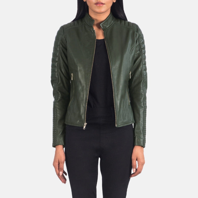 Adalyn Quilted Green Kožená motorkářská bunda dámská