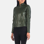
Detailní pohled of Band & Zipper Hardware on Adalyn Prošívaná Olivově zelená Kožený motorkářský křivák pro Dámy