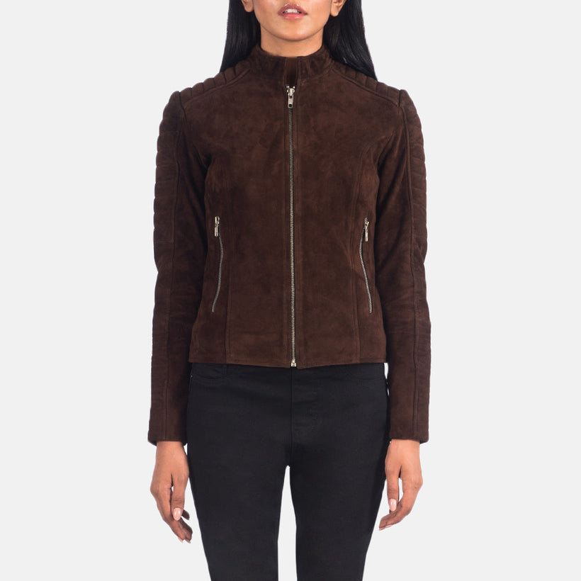 Adalyn Quilted Mocha Suede Kožená motorkářská bunda dámská