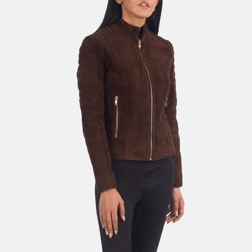 Adalyn Quilted Mocha Suede Kožená motorkářská bunda dámská