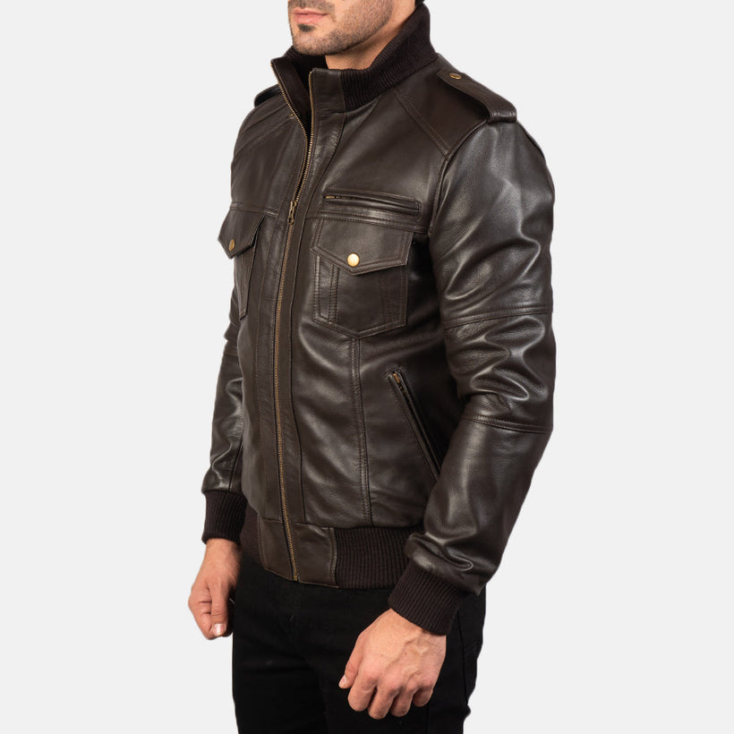 Agent Shadow Hnědá Kožená bomber bunda pánská