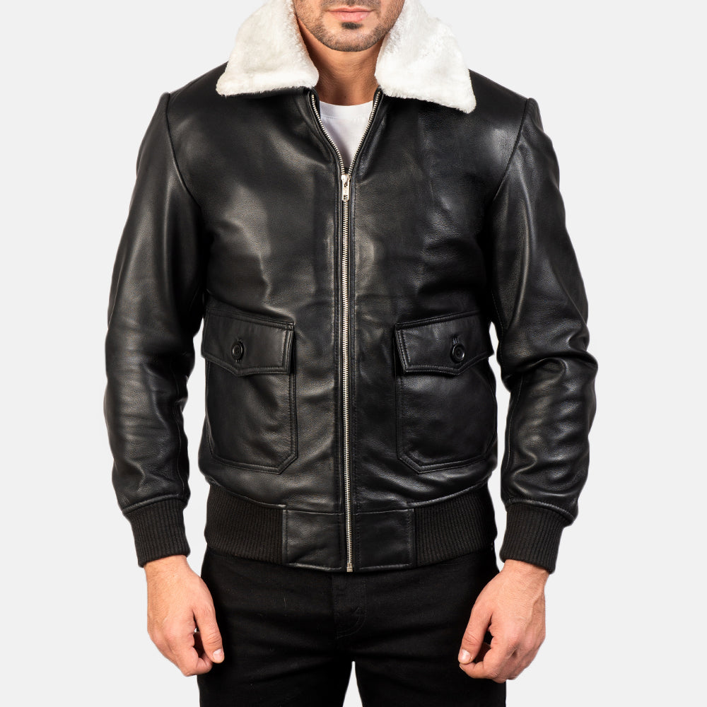 
Detailní pohled of Shirt with Removable Fur & Zipper Hardware on Airin G-1 Black & White Leather Bomber Jacket