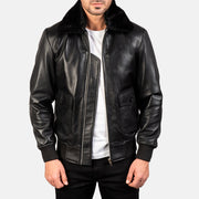 
Airin G-1 Černá Kožená bomber bunda pro Pány in Black Sheepskin Leather - Přední pohled a přiléhavá silueta | Koupit online