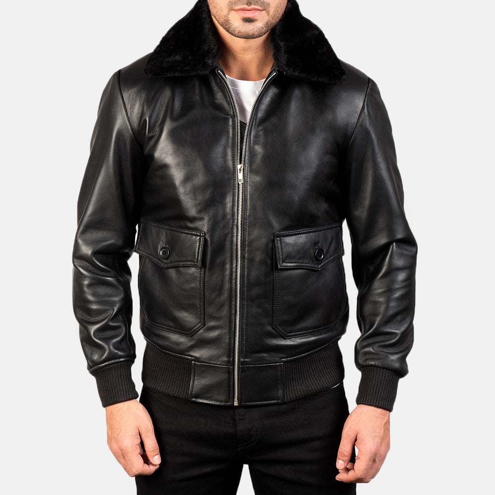 
Detailní pohled of Shirt with Removable Fur & Zipper Hardware on Airin G-1 Černá Kožená bomber bunda pro Pány