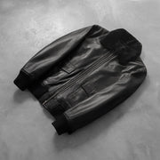 
Rib Knit & Hem Craftsmanship Construction Detail on Airin G-1 Černá Kožená bomber bunda pro Pány