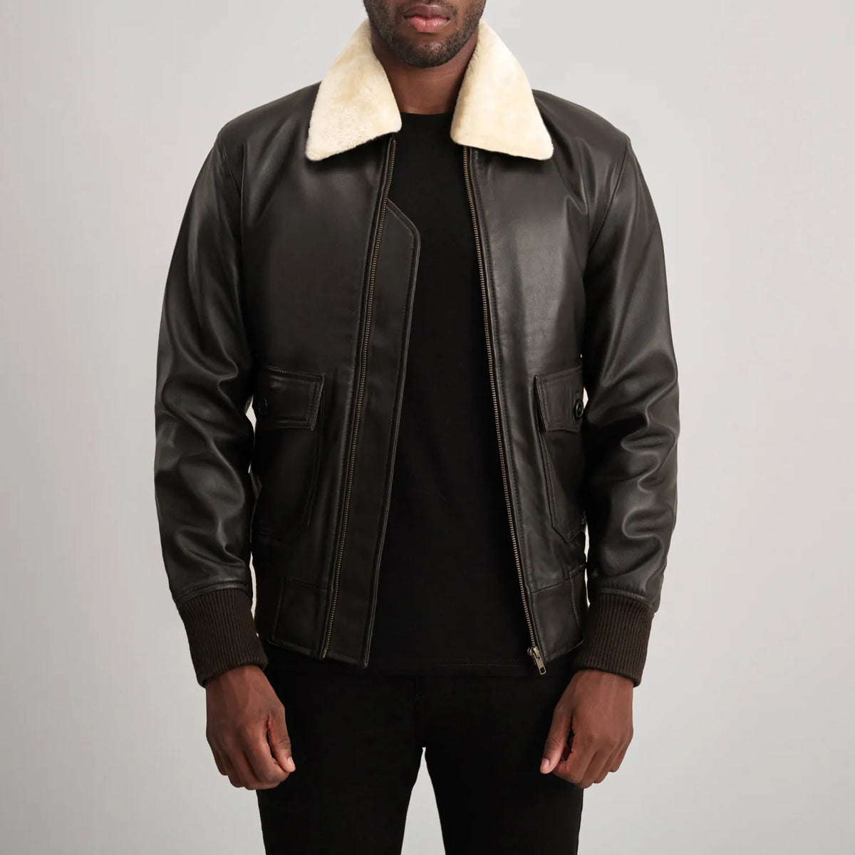 
Airin G-1 Hnědá & Cream Kožená bomber bunda pro Pány in Brown Sheepskin Leather - Přední pohled a přiléhavá silueta | Koupit online