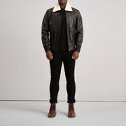 
Airin G-1 Hnědá & Cream Kožená bomber bunda pro Pány - Boční pohled ukazující ergonomický střih rukávů