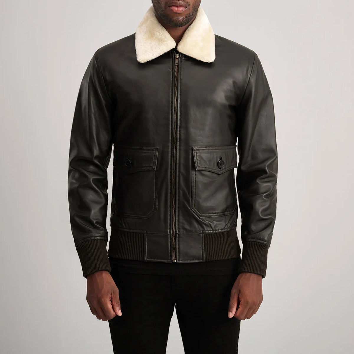 
Detailní pohled of Shirt with Removable Fur & Zipper Hardware on Airin G-1 Hnědá & Cream Kožená bomber bunda pro Pány