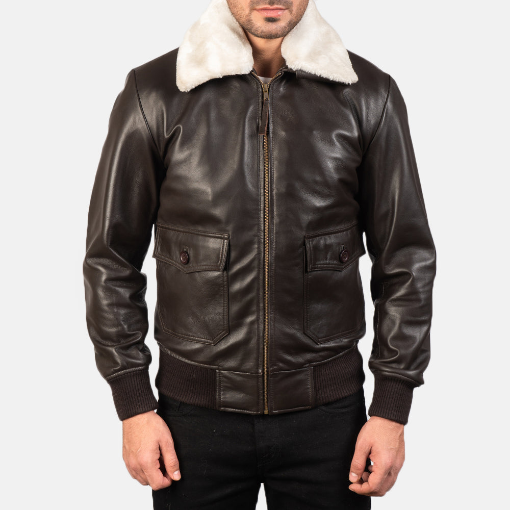 
Detailní pohled of Shirt with Removable Fur & Zipper Hardware on Airin G-1 Hnědá Kožená bomber bunda pro Pány