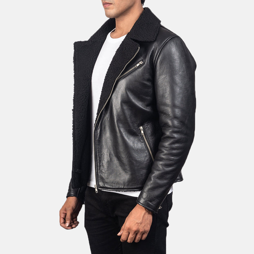 Alberto Shearling Černá Kožená bunda pánská