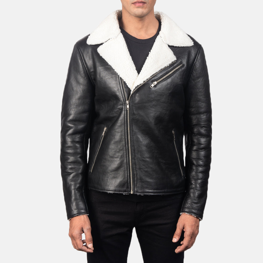 
Alberto White Shearling Černá Kožená bunda pro Pány - Boční pohled ukazující ergonomický střih rukávů