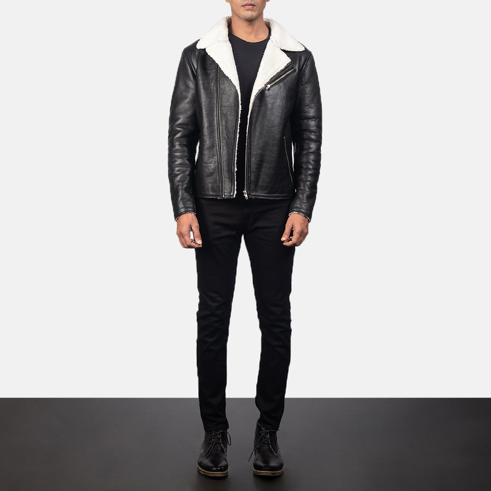 
Detailní pohled of Notch & Zipper Hardware on Alberto White Shearling Černá Kožená bunda pro Pány