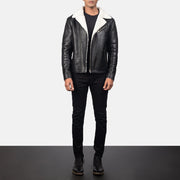 
Detailní pohled of Notch & Zipper Hardware on Alberto White Shearling Černá Kožená bunda pro Pány