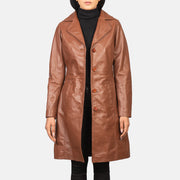 
Alexis Hnědá Single Breasted Kožený kabát pro Dámy in Brown Cowhide Leather - Přední pohled a přiléhavá silueta | Koupit online
