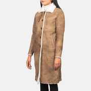 
Alina Shearling Hnědá Kožený kabát pro Dámy in Distressed Brown Sheepskin Leather - Přední pohled a přiléhavá silueta | Koupit online