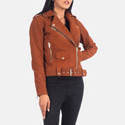
Detailní pohled of Notch & Zipper Hardware on Alison Hnědá Suede Kožený motorkářský křivák pro Dámy