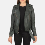 
Alison Olivově zelená Kožený motorkářský křivák pro Dámy in Green Sheepskin Leather - Přední pohled a přiléhavá silueta | Koupit online