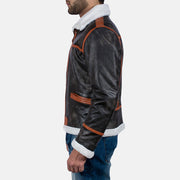 
Detailní pohled of High neck with Belt & Zipper Hardware on Alpine Hnědá Fur Kožená bunda pro Pány