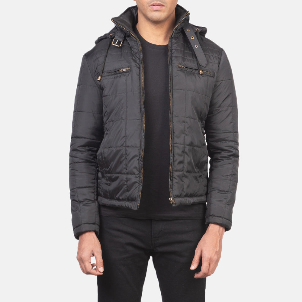 Men's Alps Quilted Black Windbreaker Jacket in Black Polyester - Front Profile View &amp; Tailored Silhouette | Buy Online