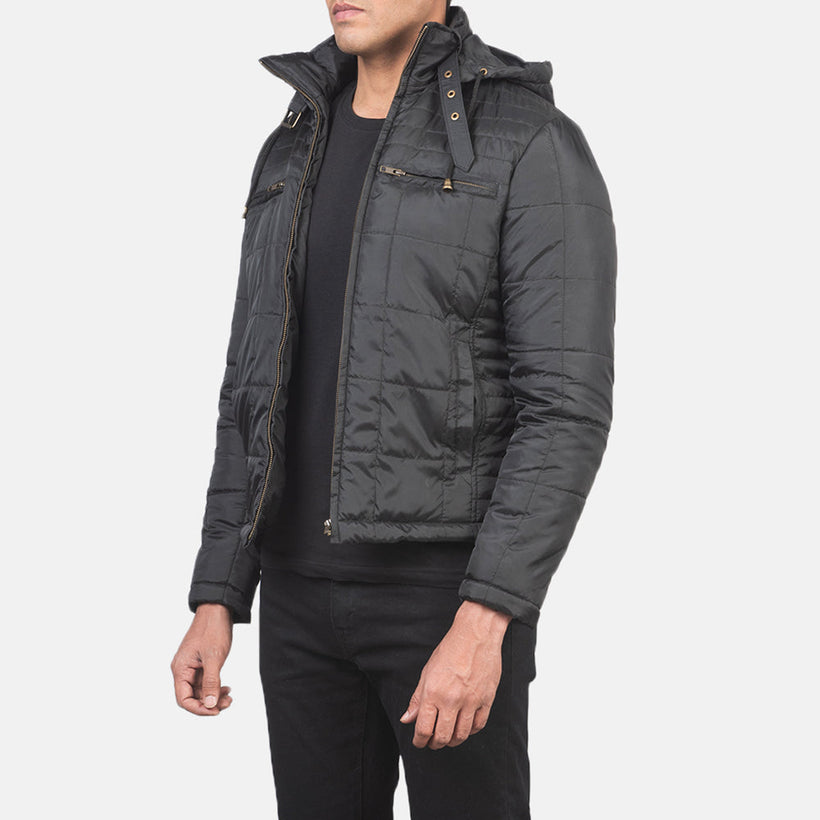 Alps Quilted Černá Hooded Windbreaker Kožená bunda pánská
