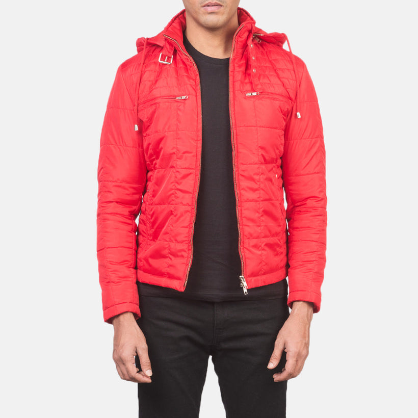 Alps Quilted Červená Hooded Windbreaker Kožená bunda pánská