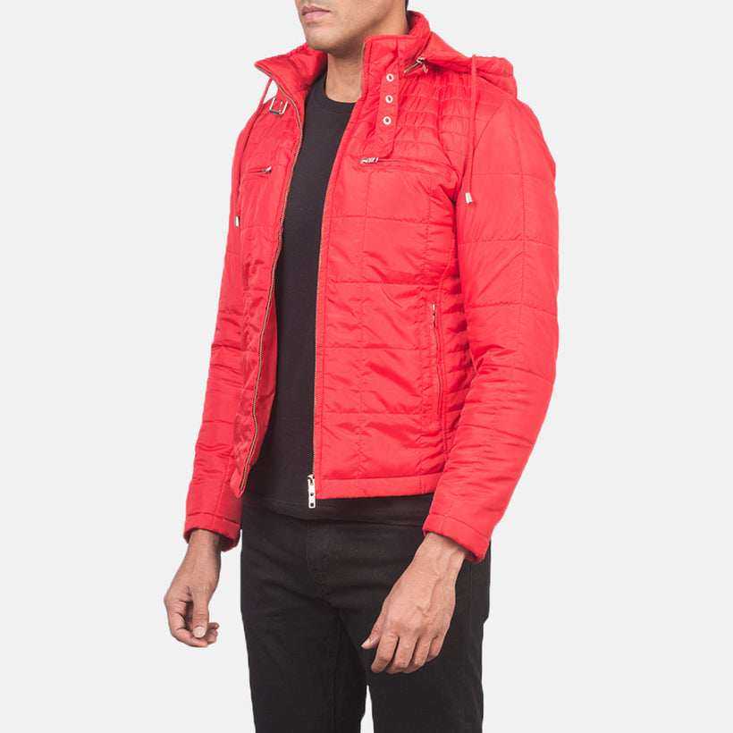 Alps Quilted Červená Hooded Windbreaker Kožená bunda pánská